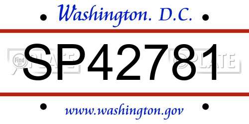 SP42781 District Of Columbia License Plate