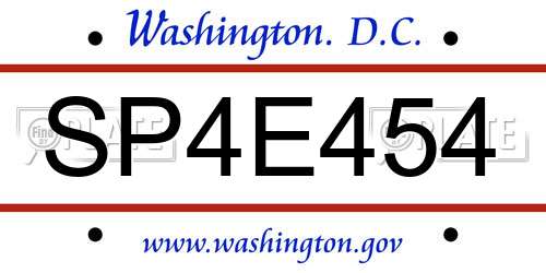 SP4E454 District Of Columbia License Plate
