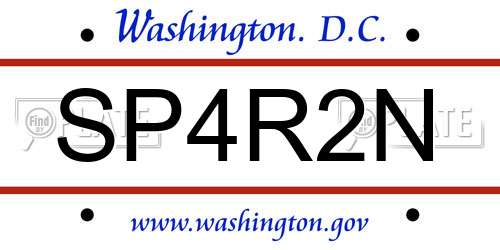 SP4R2N District Of Columbia License Plate