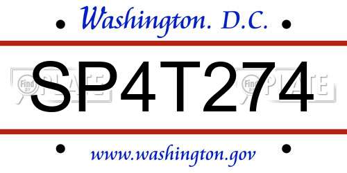 SP4T274 District Of Columbia License Plate