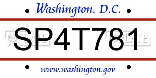 SP4T781 District Of Columbia License Plate