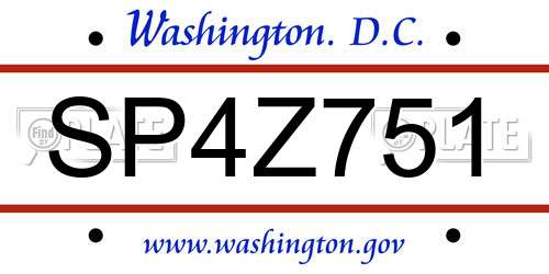 SP4Z751 District Of Columbia License Plate