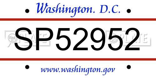 SP52952 District Of Columbia License Plate