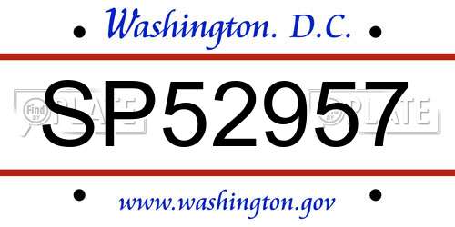 SP52957 District Of Columbia License Plate