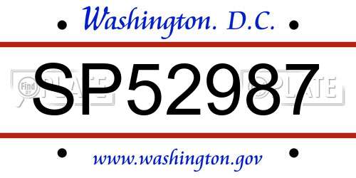 SP52987 District Of Columbia License Plate