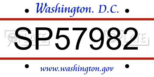 SP57982 District Of Columbia License Plate