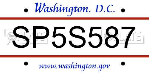SP5S587 District Of Columbia License Plate