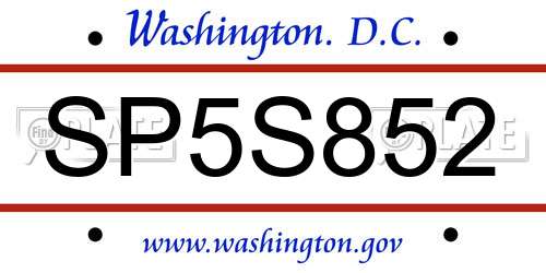 SP5S852 District Of Columbia License Plate