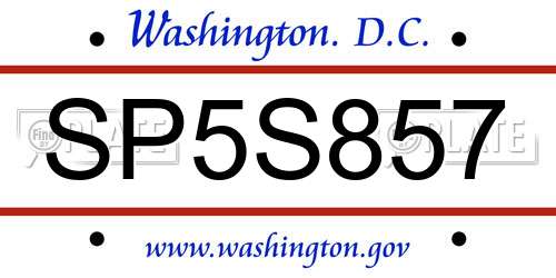 SP5S857 District Of Columbia License Plate