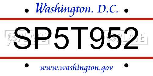 SP5T952 District Of Columbia License Plate