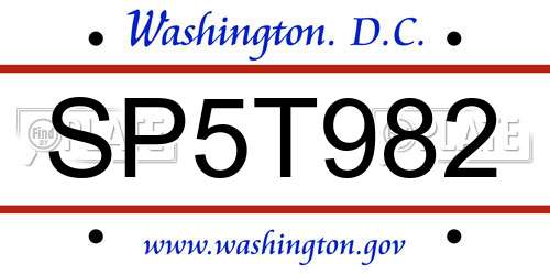 SP5T982 District Of Columbia License Plate