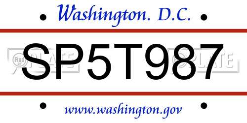 SP5T987 District Of Columbia License Plate