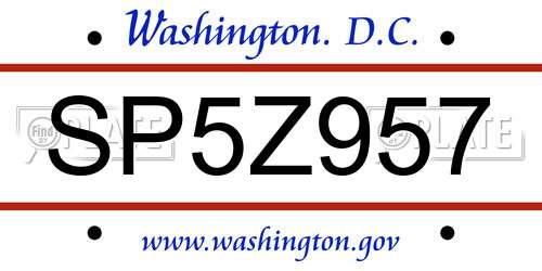 SP5Z957 District Of Columbia License Plate