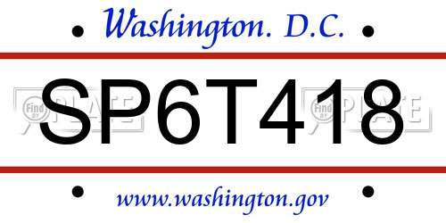 SP6T418 District Of Columbia License Plate