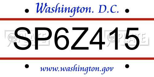 SP6Z415 District Of Columbia License Plate