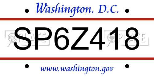 SP6Z418 District Of Columbia License Plate