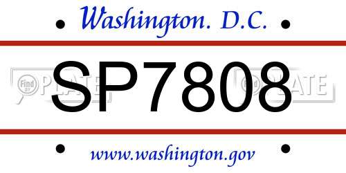 SP7808 District Of Columbia License Plate