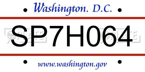SP7H064 District Of Columbia License Plate