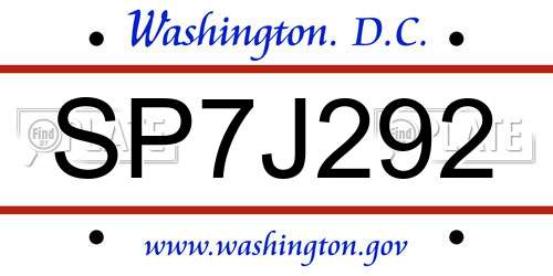 SP7J292 District Of Columbia License Plate