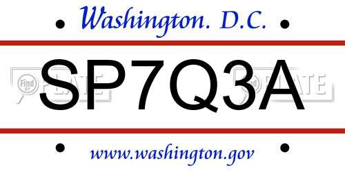 SP7Q3A District Of Columbia License Plate