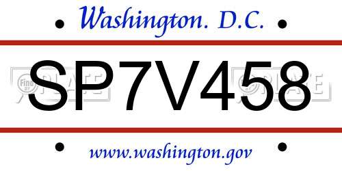 SP7V458 District Of Columbia License Plate