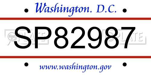 SP82987 District Of Columbia License Plate