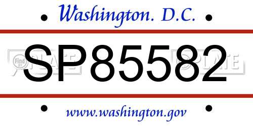 SP85582 District Of Columbia License Plate