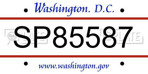 SP85587 District Of Columbia License Plate