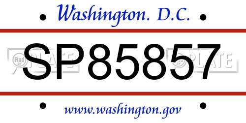 SP85857 District Of Columbia License Plate