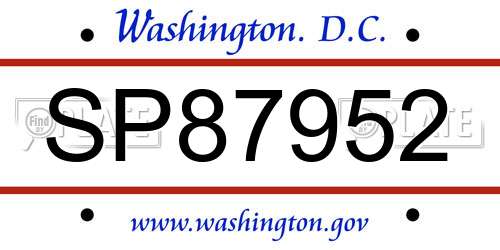 SP87952 District Of Columbia License Plate