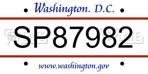SP87982 District Of Columbia License Plate