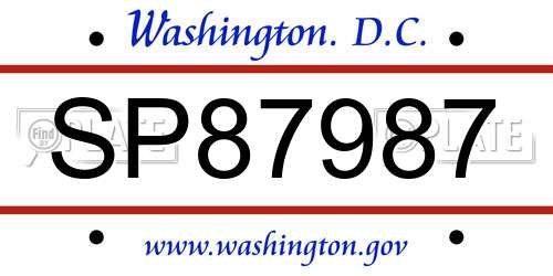 SP87987 District Of Columbia License Plate