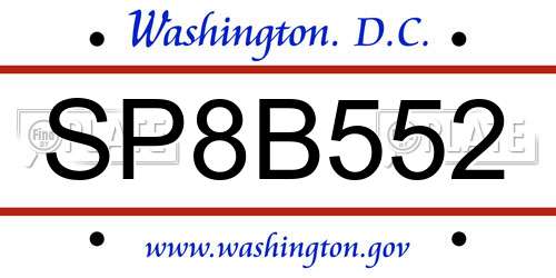 SP8B552 District Of Columbia License Plate