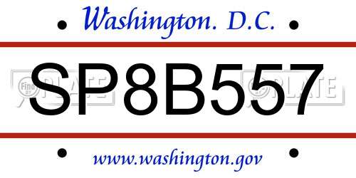 SP8B557 District Of Columbia License Plate