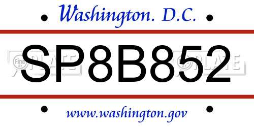 SP8B852 District Of Columbia License Plate