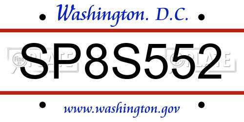 SP8S552 District Of Columbia License Plate