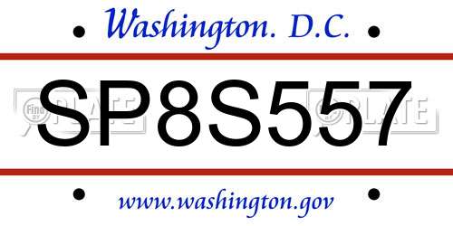 SP8S557 District Of Columbia License Plate