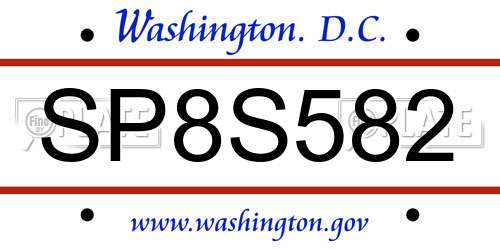 SP8S582 District Of Columbia License Plate
