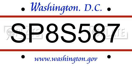 SP8S587 District Of Columbia License Plate