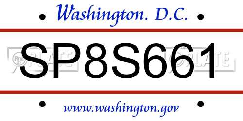 SP8S661 District Of Columbia License Plate
