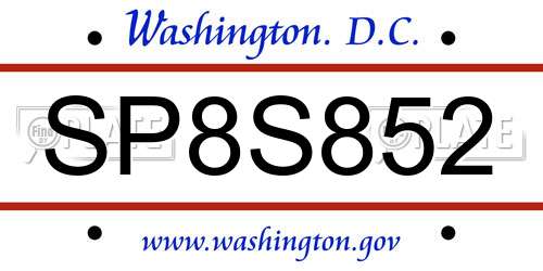 SP8S852 District Of Columbia License Plate