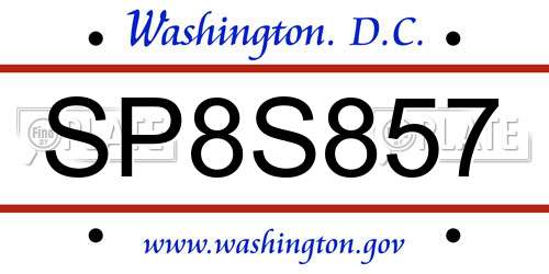 SP8S857 District Of Columbia License Plate