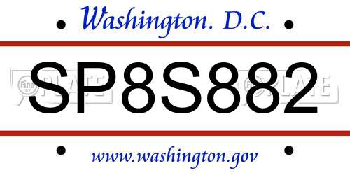 SP8S882 District Of Columbia License Plate