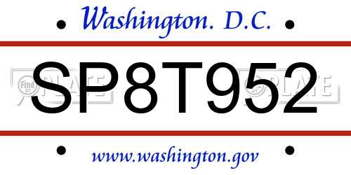 SP8T952 District Of Columbia License Plate