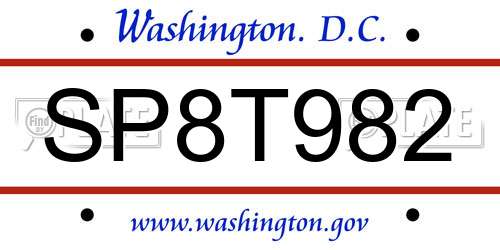 SP8T982 District Of Columbia License Plate