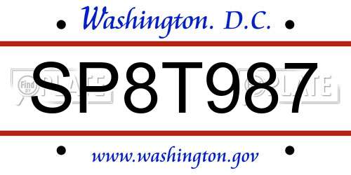 SP8T987 District Of Columbia License Plate