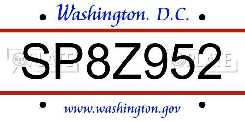SP8Z952 District Of Columbia License Plate
