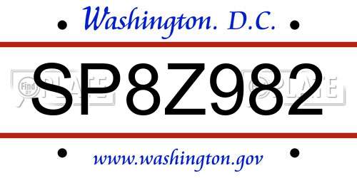 SP8Z982 District Of Columbia License Plate