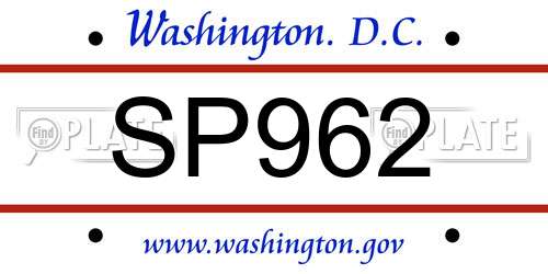SP962 District Of Columbia License Plate