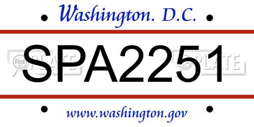 SPA2251 District Of Columbia License Plate